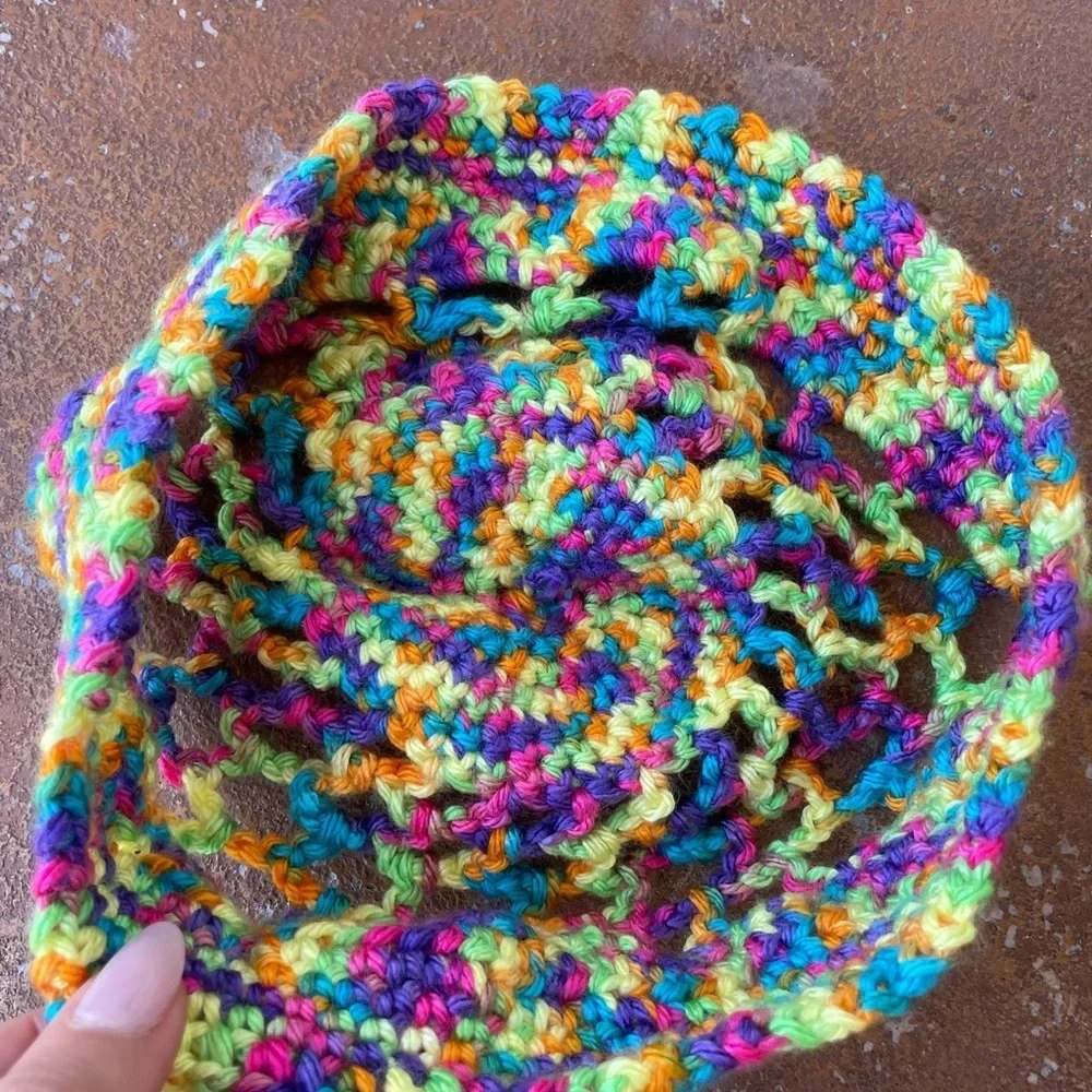 Handmade knit colorful top beanie